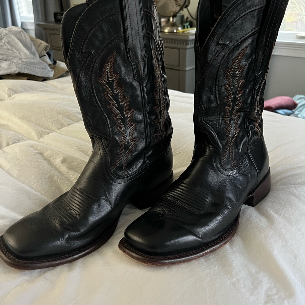 Tecovas Black Leather Western Boots with Brown Stitching
